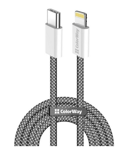 Кабель ColorWay Type-C - Apple Lightning (braided cotton) (PD 27W) 1м чорний (CW-CBPDCL061-BK)