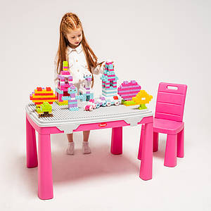 Дитячий стіл і стілець із накладкою для гри + 2 набори конструкторів. Doloni 04660/3