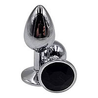 Анальная пробка с камешком, женская, металл, для начинающих, со стильным Черным камнем