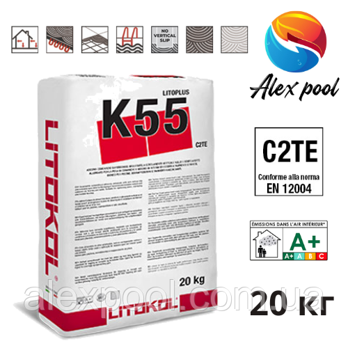 Litokol LITOPLUS K55 20 кг - цементний білий клей для укладання скломозаїки та керамограніту ( K550020 )