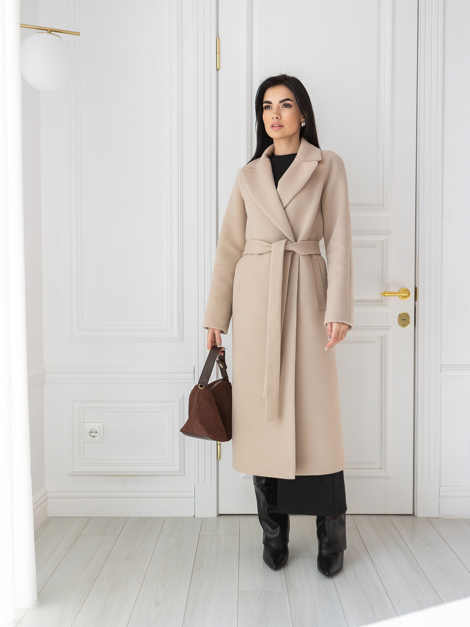 Ділове жіноче пальто пісочного кольору 40, 42, 44, 46, 48, 50, 52 жіноче зимове пальто з кашеміру, фото 1