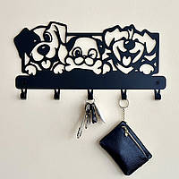 Вішалка для одягу та аксесуарів Песики, 5 гачків, ширина основи для гачків 40см