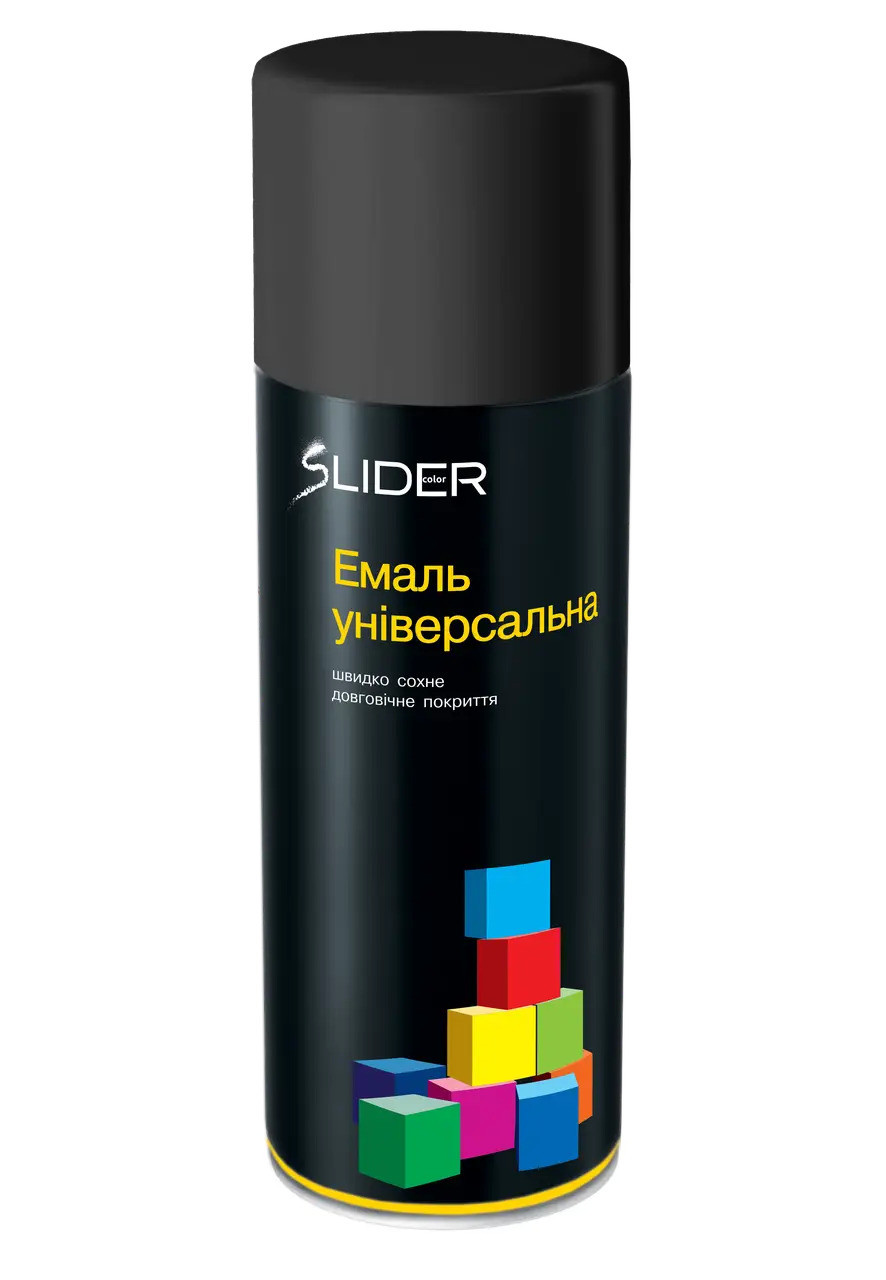 Аерозольна фарба чорна глянець 9005 SLIDER 400 мл емаль аерозоль, чорна фарба у балончику, фото 1