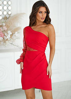 💃 Коротка сукня червоного кольору з блискітками на одне плече🔥 Розкіш і грація в кожній деталі! 🔥