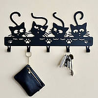 Вішалка для одягу та аксесуарів Кошенята, 5 гачків, ширина основи для гачків 40см