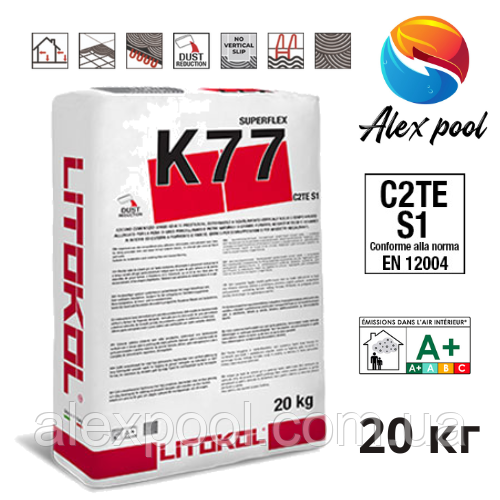 Litokol SUPERFLEX K77 білий 20 кг Еластичний цементний клей для укладання кераміки та керамограніту (K80B0020)