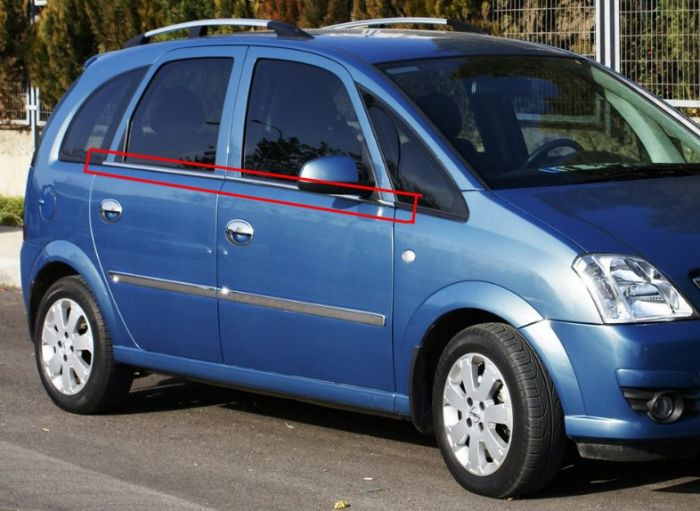 Зовнішня окантовка вікон (4 шт, нерж) для Opel Meriva 2002-2010 рр, фото 1