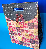 Пакет Подарунковий 37х28х15 см 3 шт Сердечка