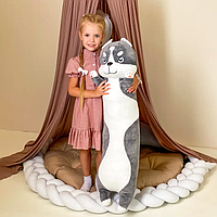 Мягкая плюшевая игрушка подушка объятия Хаски темно-серый 91 см, плюшевая Собака для игр и сна