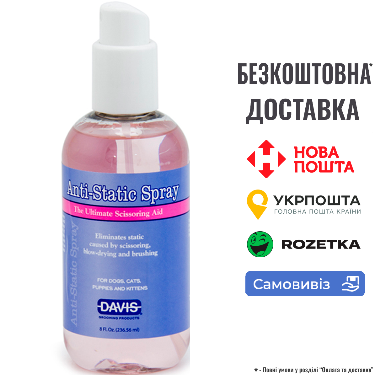 Спрей-антистатик Davis Anti-Static Spray для собак та котів, 0.237 л, фото 1