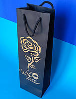 Пакет Подарунковий під Пляшку 39х12х9 см 3 шт Золота Троянда