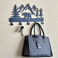 Вішалка для одягу та аксесуарів Ведмідь в горах, 5 гачків, ширина основи для гачків 40см