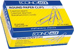Скріпки канцелярські (25мм, нікельовані, круглі, 100шт) Economix E41002