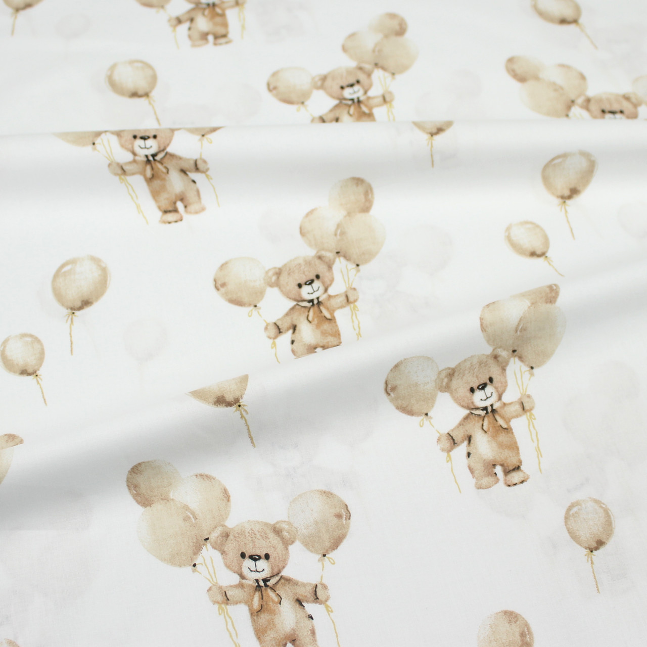 Бязь "Ведмедики з кульками" бежеві на білому № Б-3437, фото 1