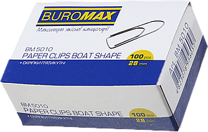 Скріпки канцелярські (28мм, нікельовані, п'ятикутні, 100шт) Buromax BM.5010