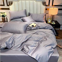 Постільна білизна полуторна Сатин / Комплект півтораспальної постільної білизни звишивкою Срібло