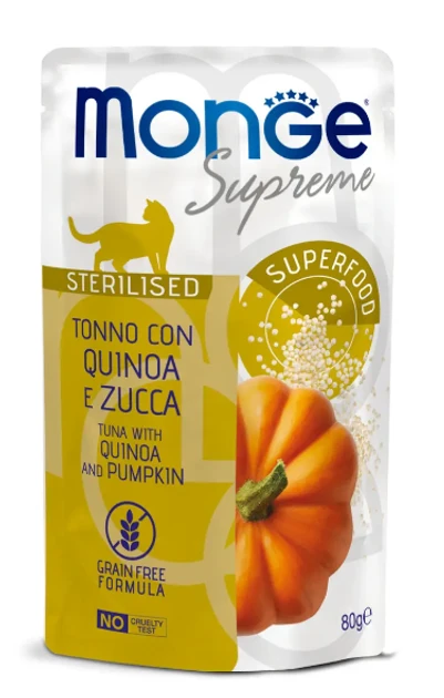 Вологий корм для стерилізованих котів Monge (Монж) Supreme Sterilised тунець з кіноа та гарбузом, 80 гр