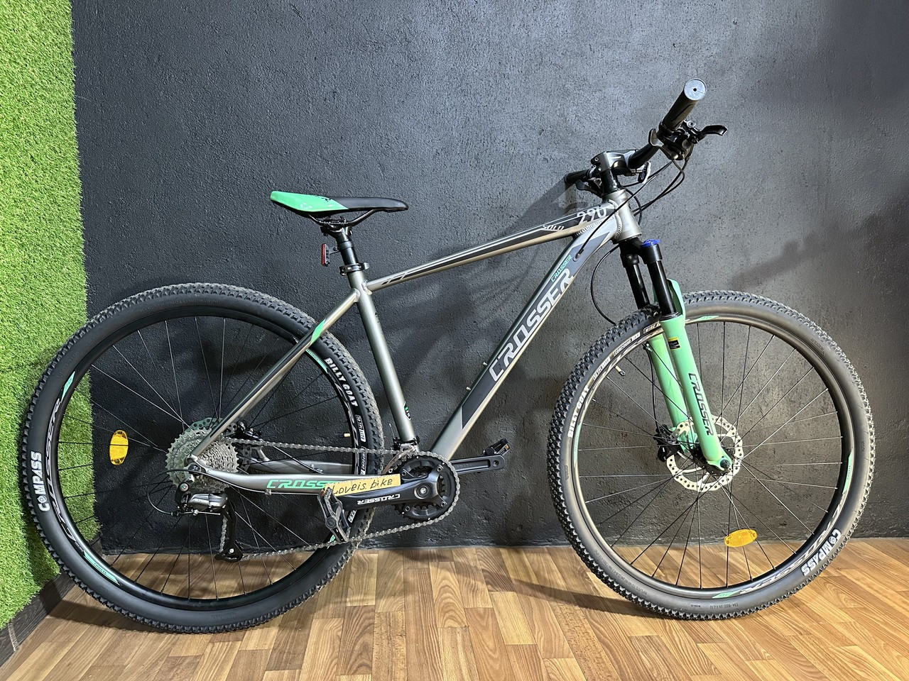 Велосипед гірський однопідвісний на алюмінієвій рамі Crosser Solo 29/21 (3*8) Altus+Suntour+Logan Сіро-зелений