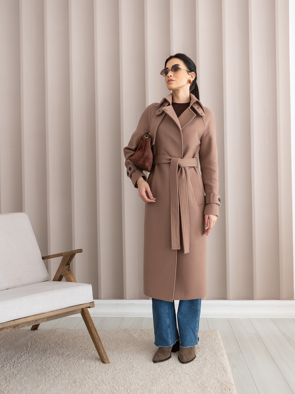 Якісне зимове  жіноче кашемірове пальто бежевого кольору з патами 40;42;44;46;48;50,52, фото 1