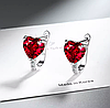 Срібні сережки Silver Heart з червоним сердечком 925 проба кульчики срібло, фото 2