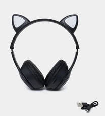 Дитячі навушники з котячими вушками Cat MZ-023 Bluetooth RGB підсвічування FM microSD Чорний, фото 5