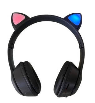 Дитячі навушники з котячими вушками Cat MZ-023 Bluetooth RGB підсвічування FM microSD Чорний, фото 3