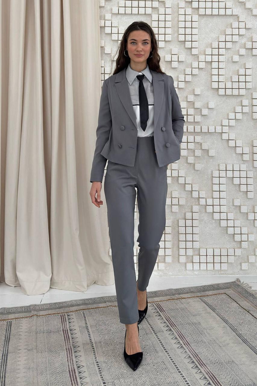 Класичні високі брюки з високою талією злегка укорочені 44-50 розміри сірі, фото 1