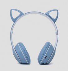 Дитячі навушники з котячими вушками Cat MZ-023 Bluetooth RGB підсвічування FM microSD Синій, фото 3