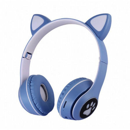 Дитячі навушники з котячими вушками Cat MZ-023 Bluetooth RGB підсвічування FM microSD Синій, фото 1