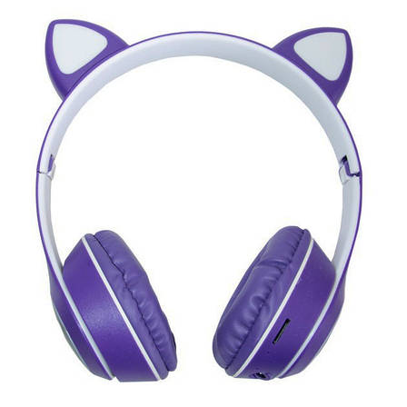 Дитячі навушники з котячими вушками Cat MZ-023 Bluetooth RGB підсвічування FM microSD Темно синій, фото 1