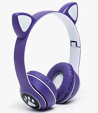 Дитячі навушники з котячими вушками Cat MZ-023 Bluetooth RGB підсвічування FM microSD Темно синій, фото 4