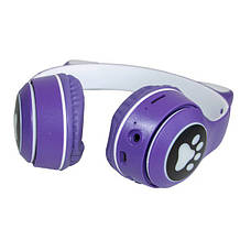 Дитячі навушники з котячими вушками Cat MZ-023 Bluetooth RGB підсвічування FM microSD Темно синій, фото 6