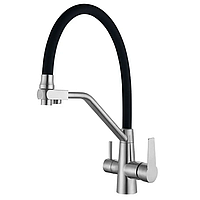 Змішувач для кухні на дві води з гнучким виливом Mixxus FUL-021 REFL.BLACK нерж. сталь SUS304 (MX0787)