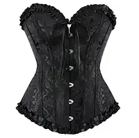 Женский корсет черного цвета спереди на застежках и на шнуровке сзади