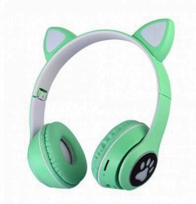 Дитячі навушники з котячими вушками Cat MZ-023 Bluetooth RGB підсвічування FM microSD Зелений, фото 1