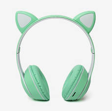 Дитячі навушники з котячими вушками Cat MZ-023 Bluetooth RGB підсвічування FM microSD Зелений, фото 4