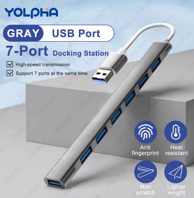 USB-концентратор USB-хаб 3.0 USB-A 7 портів (USB2.0+USB3.0) сірий