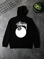 Худі stussy 8 ball white logo | чорна толстовка
