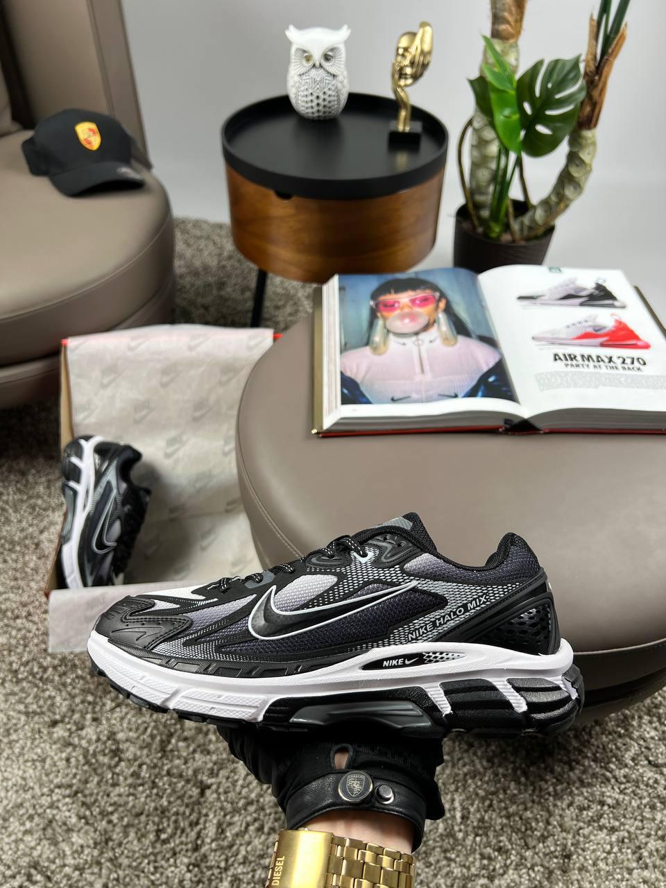 Чоловічі шкіряні текстиль кросівки Nike Halo Mix Black White, кеди Найк чорні шкіра нейлон. Чоловіче взуття