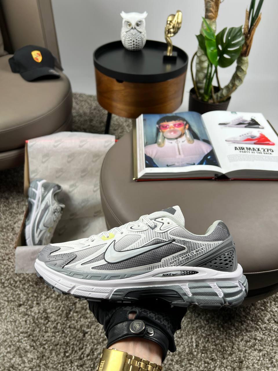 Чоловічі шкіряні текстиль кросівки Nike Halo Mix Grey White, кеди Найк шкіра нейлон сірі. Чоловіче взуття