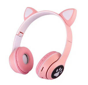 Дитячі навушники з котячими вушками Cat MZ-023 Bluetooth RGB підсвічування FM microSD Рожевий, фото 1