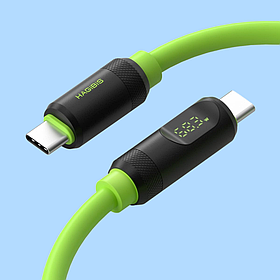 Кабель USB-С універсальний HAGiBiS SX02 з LED-дисплеєм силіконовий (1 м), Green
