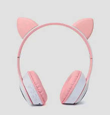 Дитячі навушники з котячими вушками Cat MZ-023 Bluetooth RGB підсвічування FM microSD Біло рожевий, фото 3