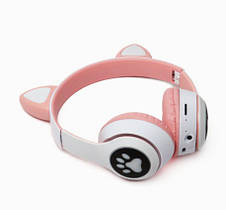 Дитячі навушники з котячими вушками Cat MZ-023 Bluetooth RGB підсвічування FM microSD Біло рожевий, фото 4