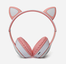 Дитячі навушники з котячими вушками Cat MZ-023 Bluetooth RGB підсвічування FM microSD Біло рожевий, фото 5
