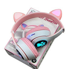 Дитячі навушники з котячими вушками Cat MZ-023 Bluetooth RGB підсвічування FM microSD Біло рожевий, фото 6