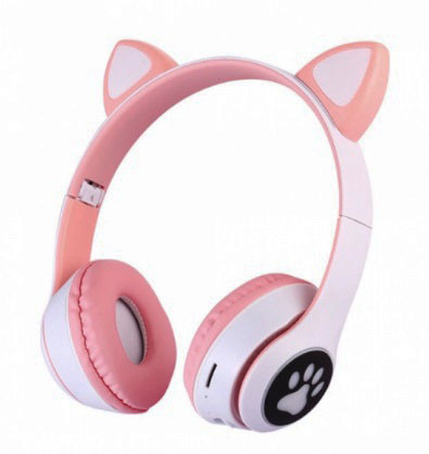 Дитячі навушники з котячими вушками Cat MZ-023 Bluetooth RGB підсвічування FM microSD Біло рожевий