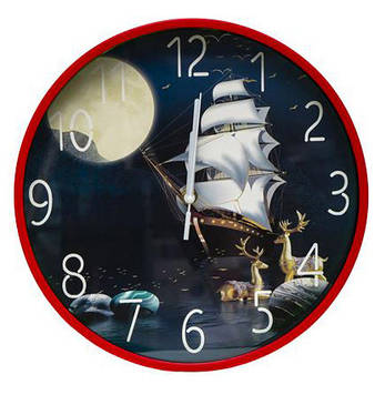 Годинник настінний №-137 на батарейках, матеріал пластик, розмір 30 см, червоний