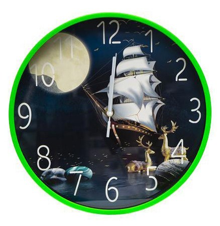 Годинник настінний №-138 на батарейках, матеріал пластик, розмір 30 см, зелений, фото 1