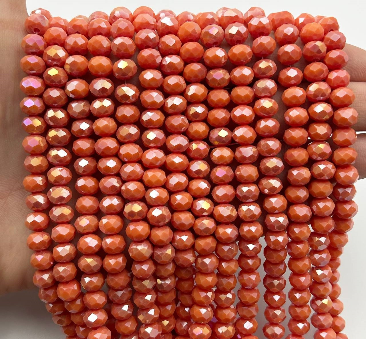 Намистини рондель / 8*6 мм / Кількість: 65-70 шт / Непрозорий / з АБ / Гарбузовий, фото 1